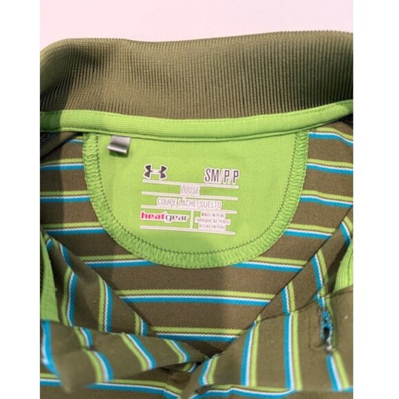 Under Armour Men’s Green Striped Polo Shirt Size Small | Performance Golf Top - Picture 4 of 7